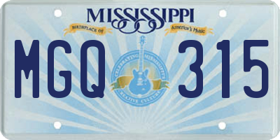 MS license plate MGQ315