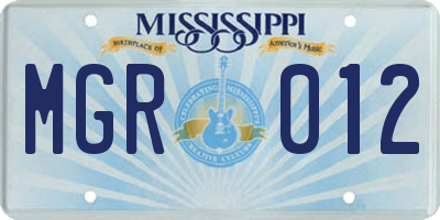 MS license plate MGR012