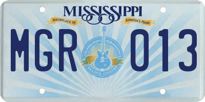 MS license plate MGR013