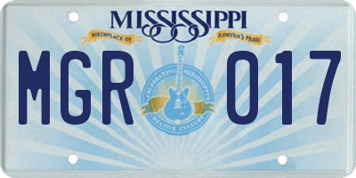 MS license plate MGR017