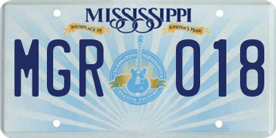 MS license plate MGR018