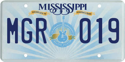 MS license plate MGR019
