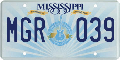 MS license plate MGR039