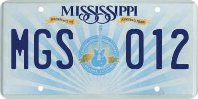 MS license plate MGS012