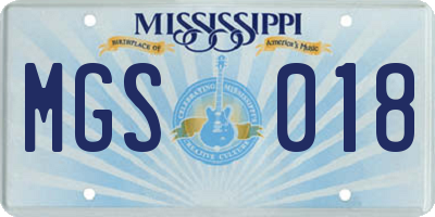 MS license plate MGS018