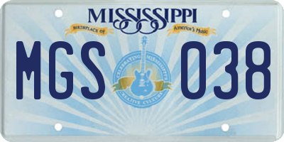 MS license plate MGS038