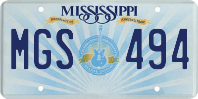 MS license plate MGS494