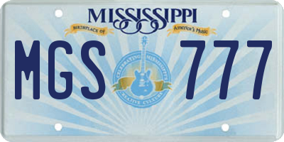 MS license plate MGS777