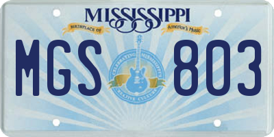 MS license plate MGS803