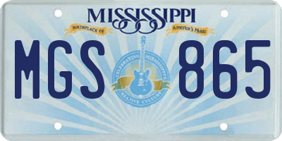 MS license plate MGS865