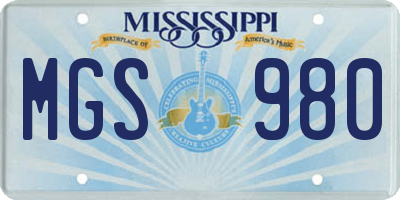 MS license plate MGS980