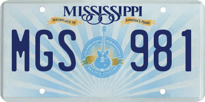 MS license plate MGS981