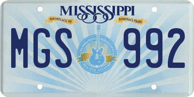 MS license plate MGS992