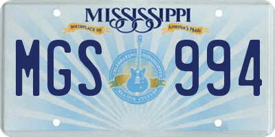 MS license plate MGS994