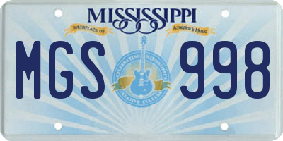MS license plate MGS998