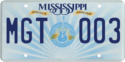 MS license plate MGT003