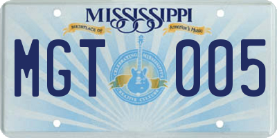 MS license plate MGT005
