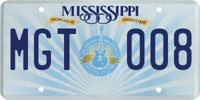 MS license plate MGT008