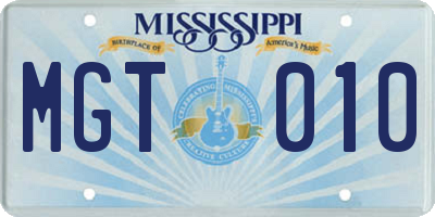 MS license plate MGT010