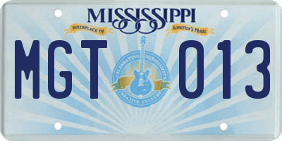 MS license plate MGT013