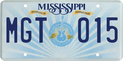 MS license plate MGT015