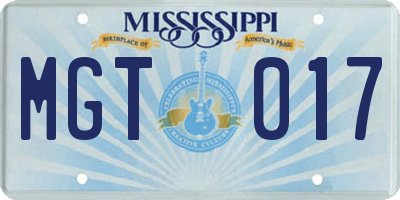 MS license plate MGT017