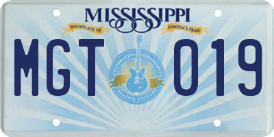 MS license plate MGT019