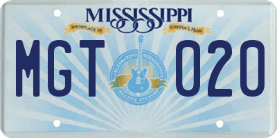MS license plate MGT020