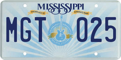 MS license plate MGT025