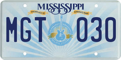 MS license plate MGT030
