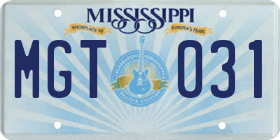 MS license plate MGT031