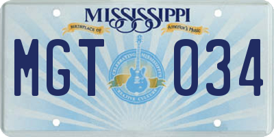 MS license plate MGT034