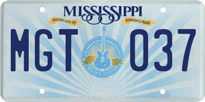 MS license plate MGT037