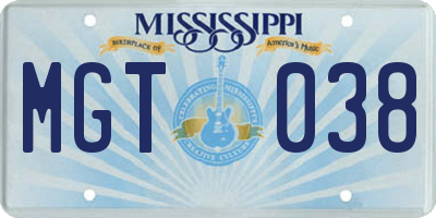 MS license plate MGT038