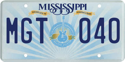 MS license plate MGT040