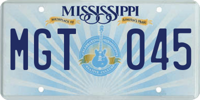 MS license plate MGT045