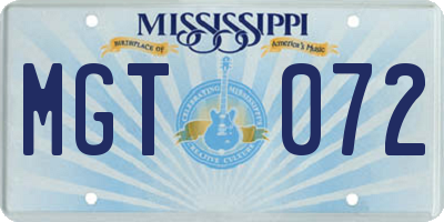 MS license plate MGT072