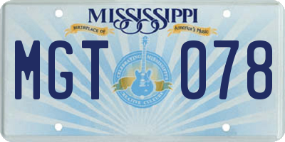 MS license plate MGT078