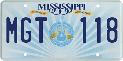 MS license plate MGT118