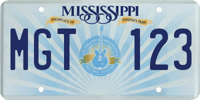 MS license plate MGT123