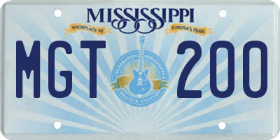 MS license plate MGT200