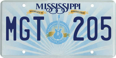 MS license plate MGT205