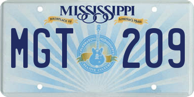 MS license plate MGT209