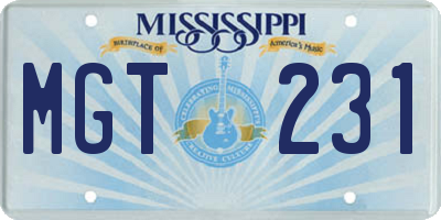 MS license plate MGT231