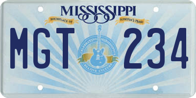 MS license plate MGT234