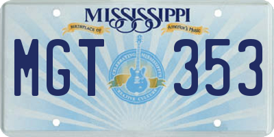 MS license plate MGT353