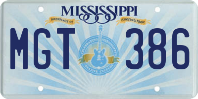 MS license plate MGT386