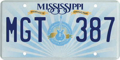 MS license plate MGT387