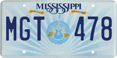MS license plate MGT478