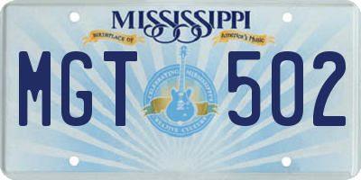 MS license plate MGT502